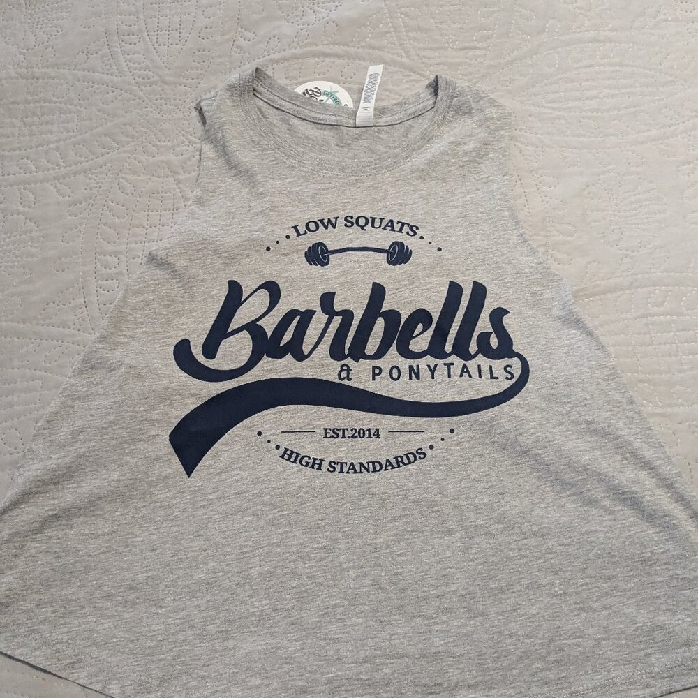 Barbells And Ponytails Crop Racer Back Tank Top Sz M NEW